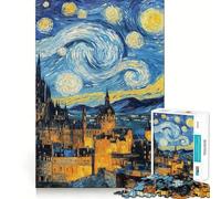 Notte stellata, Castello di Edimburgo, Scozia, Paesaggio urbano, Puzzle per ragazzi, 1000 pezzi, Gioco di logica stimolante, Antistress, Bordo trasparente, Regalo classico 50x75cm