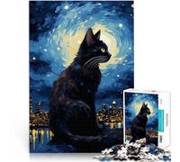 Notte stellata del gatto Puzzle da 1000 pezzi per adulti Giocattoli che creano dipendenza e sfidano l'intelligenza del cervello per la decorazione della casa 38x26cm