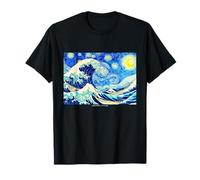 Notte stellata e grande onda artista Van Gogh giapponese Maglietta