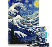 Notte stellata e Kanagawa Puzzle per adulti da 1000 pezzi Gioco per esercizi mentali Rilassamento Design Assemblaggio Regalo di Babbo Natale 38x26cm