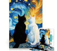Notte stellata, gatto nero e gatto bianco, puzzle romantico da 1000 pezzi per adolescenti, gioco per allenare la mente, rilassante e divertente da assemblare, regalo perfetto 50x75cm