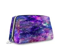 Notte stellata, grande borsa per il trucco in pelle, stella nel cielo, astronomia, borsa cosmetica da viaggio, borsa portatile versatile con cerniera per donne, blu, S, Blu Viola_10, Taglia unica,