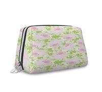 Notte stellata, grande borsa per il trucco in pelle, stella nel cielo, astronomia, borsa cosmetica da viaggio, borsa portatile versatile con cerniera per donne, blu, S, Rosa Verde_1, Taglia unica,