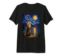 Notte Stellata Ispirata a Van Gogh a Forma di lontra acquatica Maglietta Premium