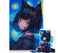 Notte stellata Nekomimi Gatto Puzzle da 1000 pezzi per adolescenti Gioco di sfida per la mente Attività domestica Clear Cut Regalo affettuoso 38x26cm