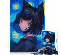 Notte stellata Nekomimi Gatto Puzzle da 1000 pezzi per adolescenti Gioco di sfida per la mente Attività domestica Clear Cut Regalo affettuoso 38x26cm