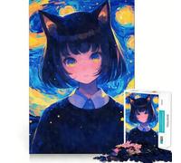 Notte stellata Nekomimi Puzzle da 1000 pezzi per adulti Gioco intelligente antistress Assemblaggio con motivo Sorpresa di Natale 38x26cm