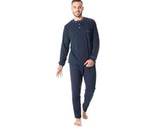 Notti Magiche Pigiama Uomo Invernale Lungo 100% Caldo Cotone Interlock, Pigiama Uomo Cotone Pesante Scarto Ago con Taschino, Elegante Pantalone Dritto, Made in Italy (XXL, Blu)