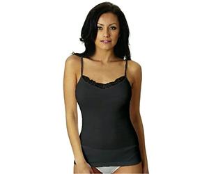 Nottingham 1 Pezzo Canottiera Donna Spalla Stretta VS4311W con Inserti in Pizzo in Cotone (Nero, 7/3XL)