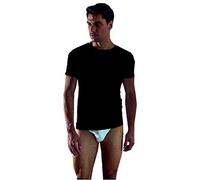 NOTTINGHAM 3 Pezzi Maglia Uomo Girocollo Mezza Manica TM1600 in Cotone Costina (Nero, 3/S)