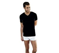 NOTTINGHAM 3 Pezzi Maglia Uomo Mezza Manica Scollo a V TV6103 in Cotone Jersey (Nero, 9/4XL)