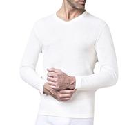 NOTTINGHAM Confezione 2 Pezzi Canottiera Manica Lunga Scollo A V Uomo Lana E Cotone - Colore Bianco -Lana Fuori e Cotone sulla Pelle. Contenuto di Lana al 50%