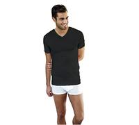 NOTTINGHAM 6 Pezzi Maglia Uomo Mezza Manica Scollo a V TV6103 in Cotone Jersey (Nero, 7/XXL)