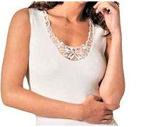 NOTTINGHAM Canottiera Intima Spalline Larghe Donna in Lana e Cotone con Pizzo macramè Pacco da 2 Art. VL18W (4 - L)