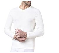 NOTTINGHAM Confezione 2 Pezzi Canottiera Manica Lunga Scollo A V Uomo Lana E Cotone - Colore Bianco -Lana Fuori e Cotone sulla Pelle. Contenuto di Lana al 50%