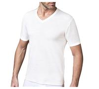 NOTTINGHAM Confezione 2 Pezzi Canottiera Mezza Manica Scollo A V Uomo Lana E Cotone - Colore Bianco -Lana Fuori e Cotone sulla Pelle. Contenuto di Lana 50% - TG 3