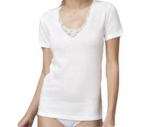 NOTTINGHAM Confezione 2 Pezzi Maglia Mezza Manica Donna Lana E Cotone con Pizzo Macrame Art. TM18W - Cotone Dual 50%