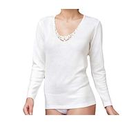 NOTTINGHAM Maglia Manica Lunga Donna Lana E Cotone con Pizzo Macrame' (Bianco, M)
