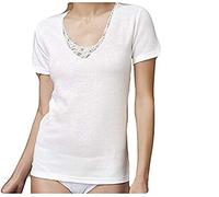 NOTTINGHAM Magliettina Intima Mezze Maniche Donna in Lana e Cotone con Pizzo macramè Pacco da 2 Art. TM18W (5 - XL)