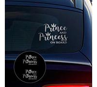 Nouiroy - Adesivi per bambini a bordo con scritta "Prince and Princess on Board", confezione da 2 pezzi, per auto, per finestrini auto, per bambini, sicurezza auto, 15 x 10 cm, argento spazzolato