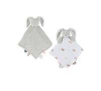 NOUKIE'S - Doudou reversibile Giorno e Notte - Coniglio Verde Verdi - Materiale Veloudoux e garza di cotone biologico - Doppio peluche risveglio/sonno - Ideale per lenire e accompagnare il bambino