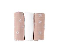 NOUKIE'S - Set di 3 panni Mix&Match - Mussola bio - Écru/Rosa - Motivi con Felini