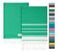 NOUR Telo mare per hammam, confezione da 2 pezzi, grande, 100 x 200 cm, in 100% cotone, coperta da picnic, asciugamano da sauna, extra leggero, assorbente, ad asciugatura rapida, senza sabbia (verde)