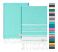 NOUR Telo mare per hammam, confezione da 2 pezzi, grande, 100 x 200 cm, in 100% cotone, coperta da picnic, asciugamano da sauna, extra leggero, assorbente, ad asciugatura rapida, senza sabbia (azzurro