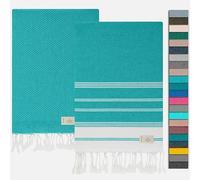 NOUR Telo mare per hammam, confezione da 2 pezzi, grande, 100 x 200 cm, in 100% cotone, coperta da picnic, asciugamano da sauna, extra leggero, assorbente, ad asciugatura rapida, senza sabbia (blu