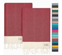 NOUR Telo mare per hammam, confezione da 2 pezzi, grande, 100 x 200 cm, in 100% cotone, coperta da picnic, asciugamano da sauna, extra leggero, assorbente, ad asciugatura rapida, senza sabbia (rosso