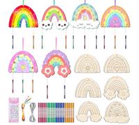 Nourdom Set di 12 scacciapensieri arcobaleno in legno per bambini, set fai da te per bambini, fai da te in legno, set creativi per decorazioni arcobaleno, ragazze, ragazzi, compleanno dei bambini