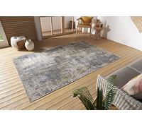 Nouristan Gizeh Tappeto piatto per interni ed esterni, design moderno, look vintage, lavabile, resistente alle intemperie e ai raggi UV, per balcone, terrazza, giardino, soggiorno, colore crema, blu,