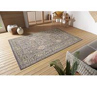 Nouristan Luxor - Tappeto orientale per interni ed esterni, stile vintage, lavabile, resistente alle intemperie e ai raggi UV, per balcone, terrazza, giardino, soggiorno, grigio, multicolore, 155 x