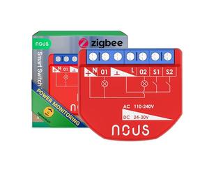 NOUS Modulo Interruttore Intelligente ZigBee con Misurazione della Potenza, 2 Canali, AC 16A/DC 10A, Contatti Secchi, Hub ZigBee 3.0 Richiesto, Compatibile con Alexa, Google Assistant, Home Assistant