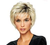Nouveau Européen et perruques changeant progressivement de couleur pour les femmes cheveux courts bouclés Rose maille bandeaux Parrucca e (White, One Size)