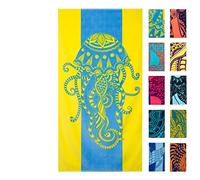 Nova Blue Telo mare con meduse - blu tropicale e giallo con un design unico, extra large, XL (86,4 x 160 cm) realizzato in 100% cotone