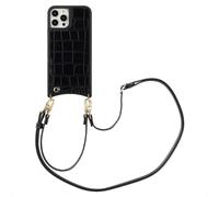 SELENCIA Nova Croco Backcover con cordino e portacarte COVER per Apple iPhone 12/ iPhone 12 Pro, Nero