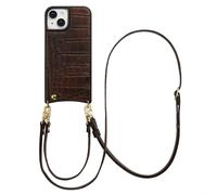 SELENCIA Nova Croco Backcover con cordino e portacarte COVER per Apple iPhone 15, Marrone scuro
