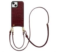 SELENCIA Nova Croco Backcover con cordino e portacarte COVER per Apple iPhone 15, Rosso scuro