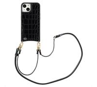 SELENCIA Nova Croco Backcover con cordino e portacarte COVER per Apple iPhone 15, Nero