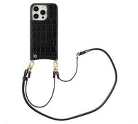 SELENCIA Nova Croco Backcover con cordino e portacarte COVER per Apple iPhone 15 Pro, Nero