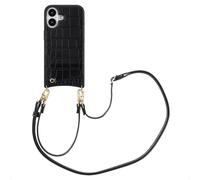 SELENCIA Nova Croco Backcover con cordino e portacarte COVER per Apple iPhone 16, Nero