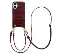 SELENCIA Nova Croco Backcover con cordino e portacarte COVER per Apple iPhone 16, Rosso scuro