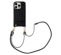 SELENCIA Nova Croco Backcover con cordino e portacarte COVER per Apple iPhone 16 Pro, Nero