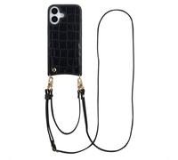SELENCIA Nova Croco Backcover con cordino e portacarte COVER per Apple iPhone 17, Nero