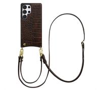 SELENCIA Nova Croco Backcover con cordino e portacarte COVER per Samsung Samsung Galaxy S25 Ultra, Marrone scuro