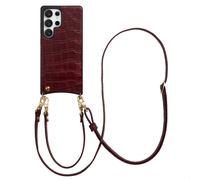 SELENCIA Nova Croco Backcover con cordino e portacarte COVER per Samsung Samsung Galaxy S25 Ultra, Rosso scuro