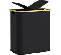 Nova Deco Cesto Portabiancheria da 80L a 2 Sezioni con Coperchio in Tessuto non Tessuto e Bambù 54x34x58.5 cm colore Nero - U5780BK