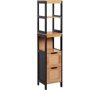 Nova Deco Colonna Bagno con 2 Cassetti e 3 Vani Aperti Mobile Bagno in Legno MDF e Bamb 30x30x144.3 cm Colore Legno