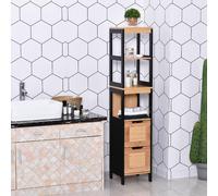 Nova Deco Colonna Bagno con 2 Cassetti e 3 Vani Aperti Mobile Bagno in Legno MDF e Bambù 30x30x144.3 cm Colore Legno